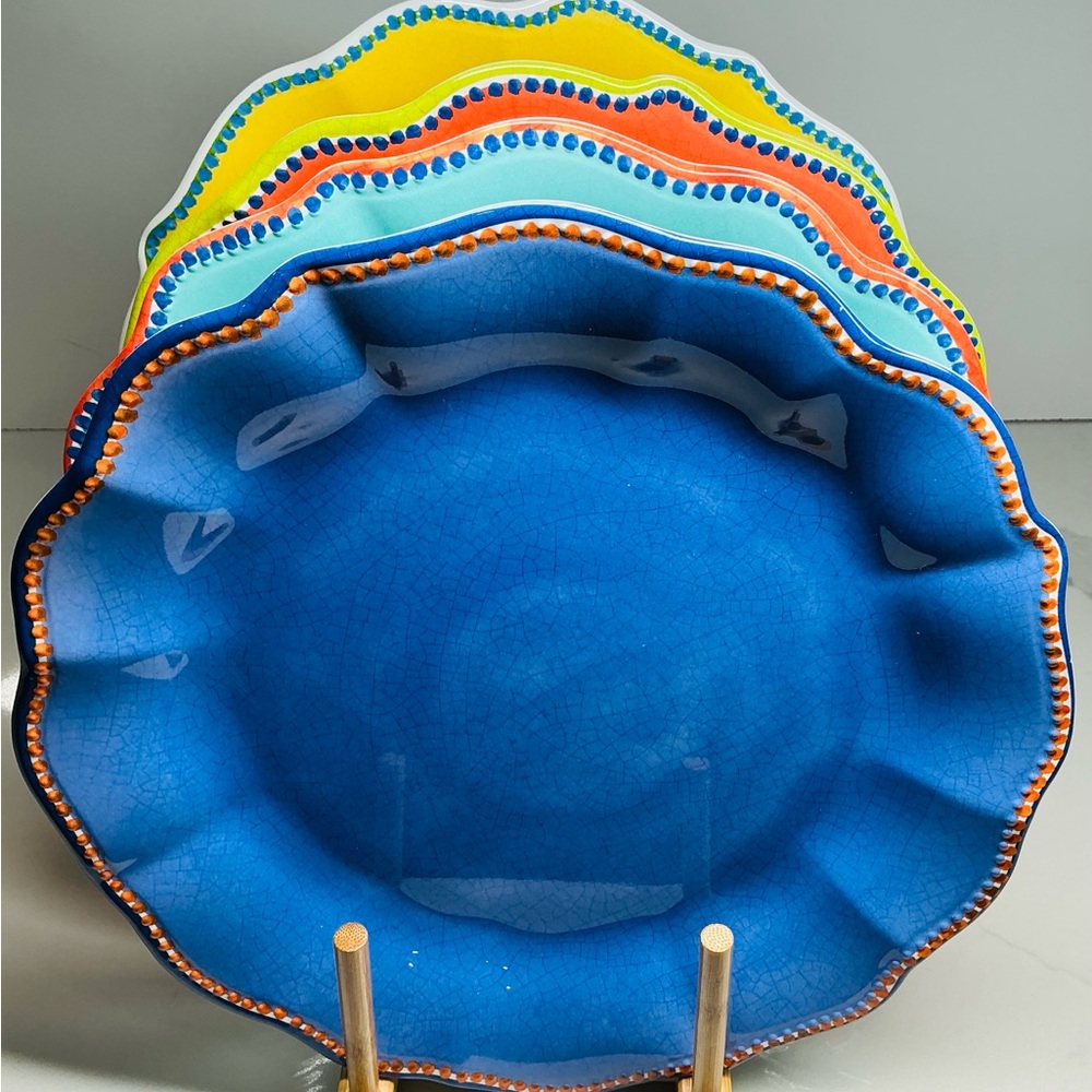 4 Dinner Plates Nautica Melamine 11” Turquoise Blue Orange Yellow New - Picture 2 of 10